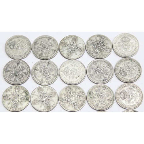 1264 - Partial date run of 0.500 silver florin coins, 23 coins in total, missing 1925, 1927, 1932 & 1934 (0... 