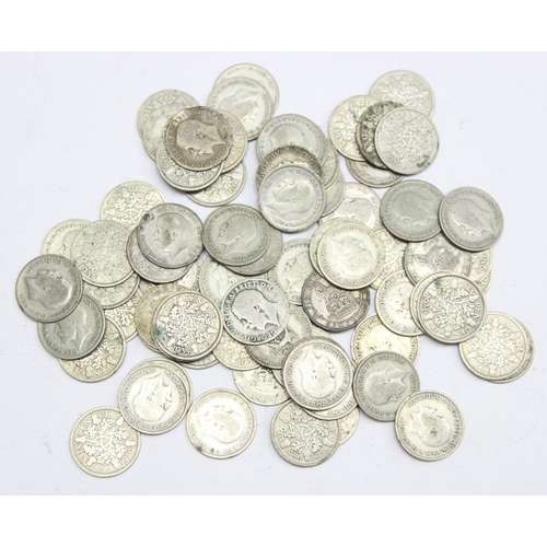 1265 - 74 assorted 0.500 silver sixpence coins to include the rarest year from 1920-46, they semi key date ... 