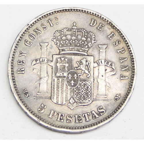 1271 - Alfonso XII of Spain (1874-85), an 1885 Spanish silver 5 Pesetas coin, approx 24.92g gross