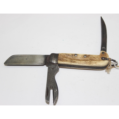 1448 - A rare WW2 period 1940/1 dated British military jack knife with antler scales, made by John (JNO) Bl... 