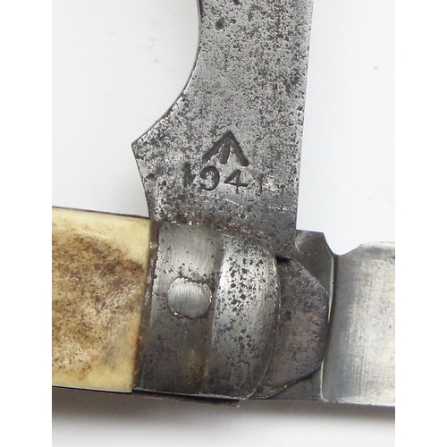 1448 - A rare WW2 period 1940/1 dated British military jack knife with antler scales, made by John (JNO) Bl... 