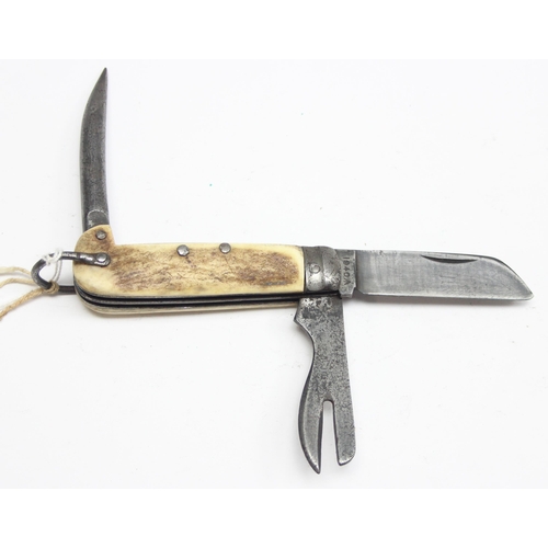 1448 - A rare WW2 period 1940/1 dated British military jack knife with antler scales, made by John (JNO) Bl... 