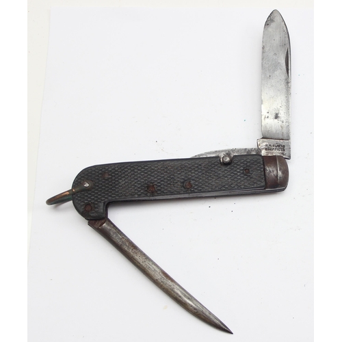 1454 - 2 c.WW2 period military jack knives of larger size, one marked for H.M. Slater of Sheffield, the oth... 