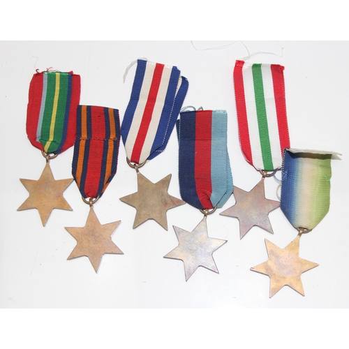 1460 - 6 WW2 star medals to inc Atlantic Star with Air Crew Europe bar, Italy, France & Germany, 1939-1945,... 