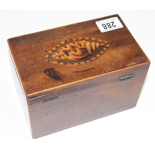 288 - A Georgian mahogany tea caddy with Sheraton inlay depicting a shell, approx 19cm wide