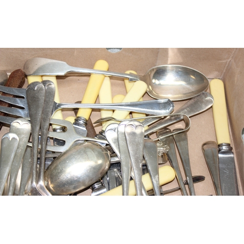 1058 - Qty of assorted antique and later silver plate and other cutlery, approx 3.1kg gross