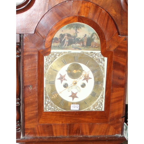 1312 - Antique mahogany cased longcase clock by Joseph Quarman of Temple Cloud, elaborate painted dial with... 