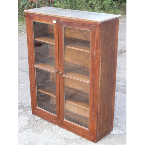 125 - Antique mahogany glass fronted 3 shelved bookcase, approx 100cm W x 35cm D x 128cm H