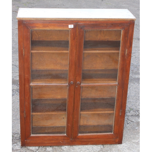 125 - Antique mahogany glass fronted 3 shelved bookcase, approx 100cm W x 35cm D x 128cm H