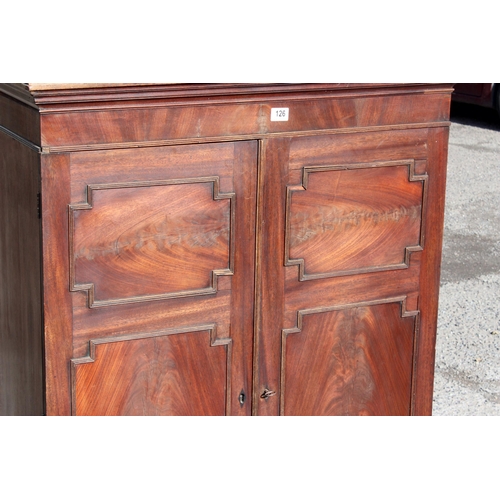 126 - Antique flamed mahogany closed fronted bookcase, approx 95cm W x 41cm D x 135cm H