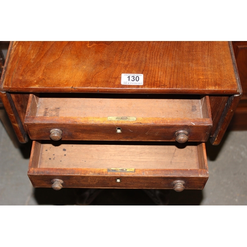 130 - A small 19th century pedestal mahogany drop leaf table with two drawers, approx 80cm W x 42cm D x 72... 