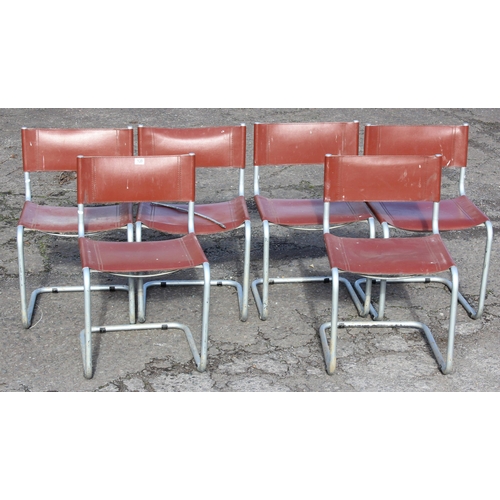 139 - A set of 6 retro Bauhaus Marcel Breuer chrome & brown leather cantilever chairs by Habitat, some mar... 