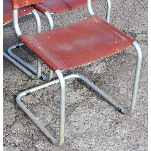 139 - A set of 6 retro Bauhaus Marcel Breuer chrome & brown leather cantilever chairs by Habitat, some mar... 