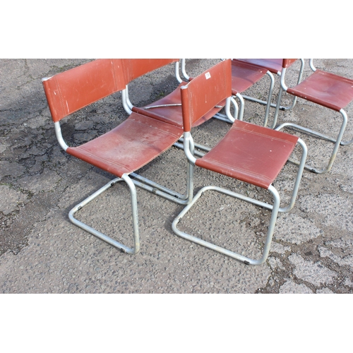 139 - A set of 6 retro Bauhaus Marcel Breuer chrome & brown leather cantilever chairs by Habitat, some mar... 