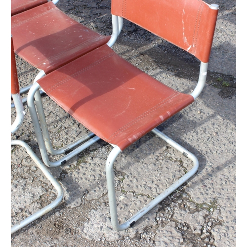 139 - A set of 6 retro Bauhaus Marcel Breuer chrome & brown leather cantilever chairs by Habitat, some mar... 