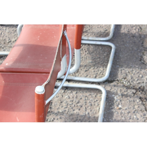 139 - A set of 6 retro Bauhaus Marcel Breuer chrome & brown leather cantilever chairs by Habitat, some mar... 