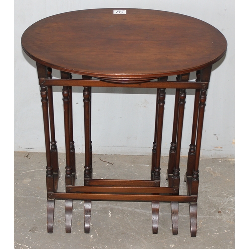 147 - Edwardian oval nest mahogany stacking side tables