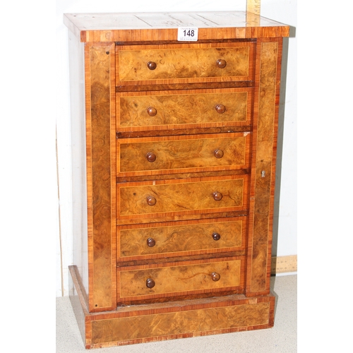 148 - An antique Walnut veneered 6 drawer wellington  table top collectors chest of drawers, approx 40 cm ... 