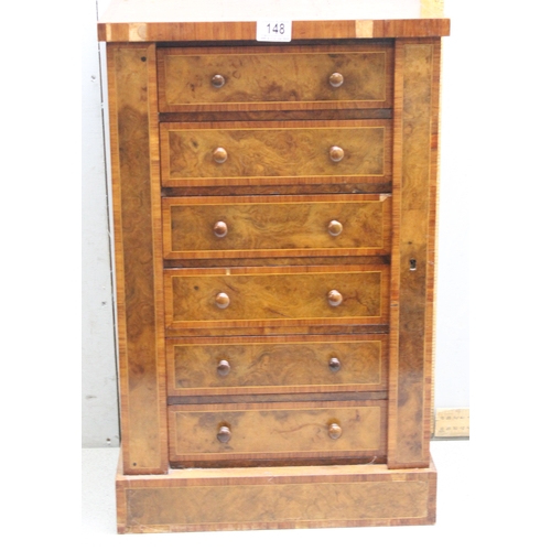 148 - An antique Walnut veneered 6 drawer wellington  table top collectors chest of drawers, approx 40 cm ... 