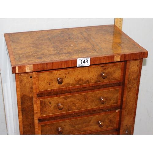 148 - An antique Walnut veneered 6 drawer wellington  table top collectors chest of drawers, approx 40 cm ... 