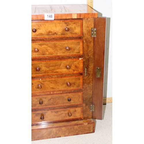 148 - An antique Walnut veneered 6 drawer wellington  table top collectors chest of drawers, approx 40 cm ... 