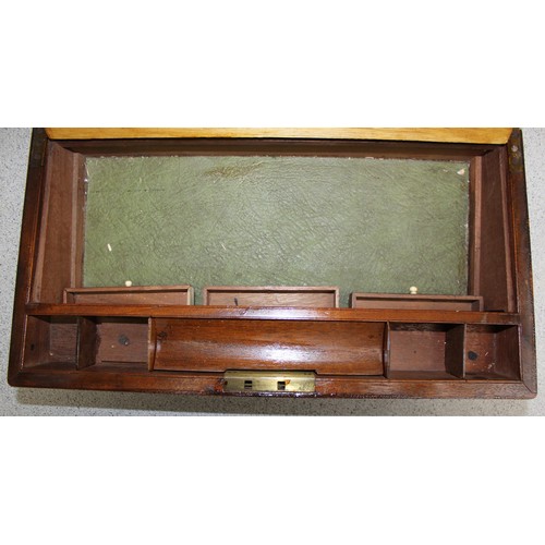 272 - Antique mahogany writing slope with brass bound corners, approx 46cm W x 24cm D x 13cm H