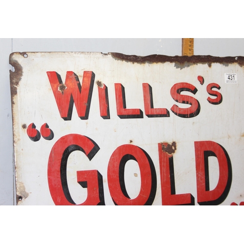 431 - A vintage enamel advertising sign for Wills's Gold Flake, approx 92cm x 62cm