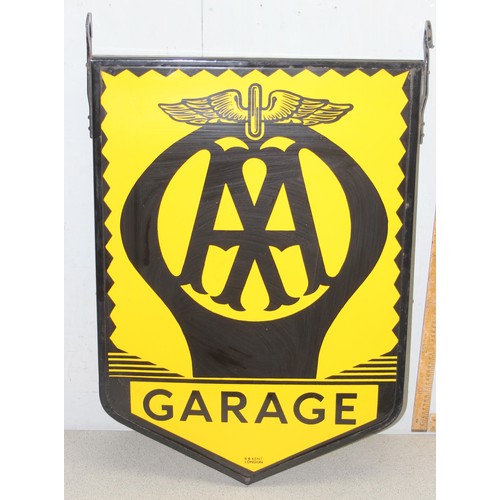 430 - A rare AA Garage double sided enamel sign with wrought iron hanging mount, almost certainly 2 signs ... 