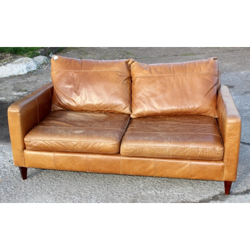 140 - 2 seater tan-leather sofa, possibly John Lewis, approx 172cm W x 99cm D x 89cm H