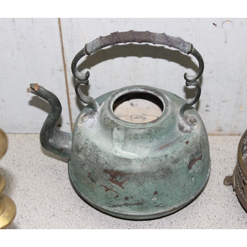 1808 - Qty of mixed metalware items to include a blue Globe brand midget no. 202 lamp and an RM blow lamp