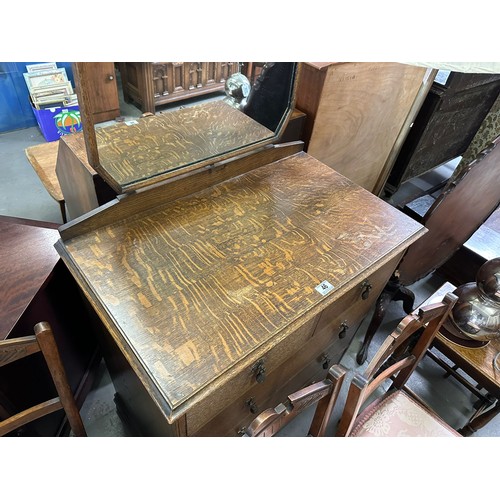 46 - An early 20th century 2 over 3 oak dressing chest of drawers with mirror, approx 80cm wide x 48cm de... 