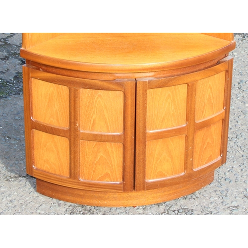 14 - Retro corner unit likely by Nathan (64cm W x 45cm D x 76cm H) and a 3-tiered round table