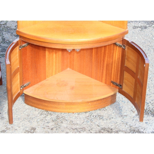 14 - Retro corner unit likely by Nathan (64cm W x 45cm D x 76cm H) and a 3-tiered round table