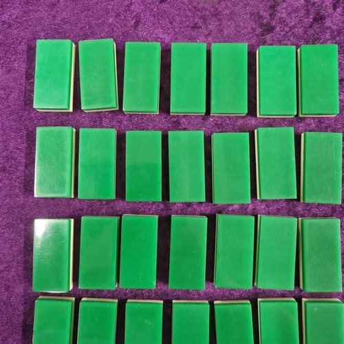 1548 - Set of small 1930’s Art Deco two tone cream and green Bakelite dominoes with steel pins in original ... 