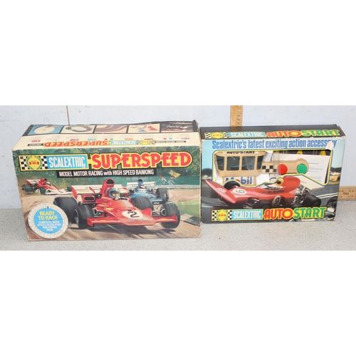 1508 - 2 boxes of Scalextric track, buildings and cars