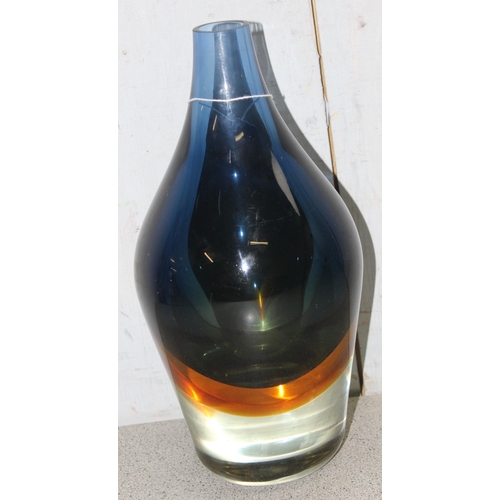 1633 - Vintage blue, orange and clear art glass vase in the manner of Kosta Boda approx. 30cm tall