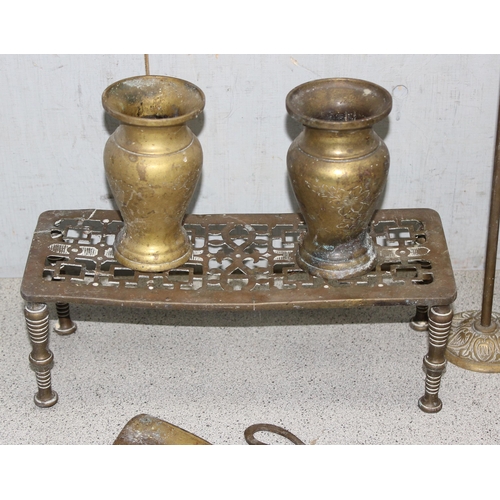 1741 - Qty of Antique and later brassware to include a pair of Firedogs and 2 vases