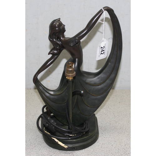 242 - Art deco style figural lamp in bronzed composition, modelled as a dancing female on stepped base