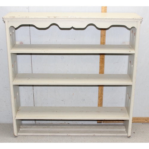 82 - Painted pine 3 tier wall hanging shelving unit with pierced decoration approx. 74cm W x 18cm D x 74c... 