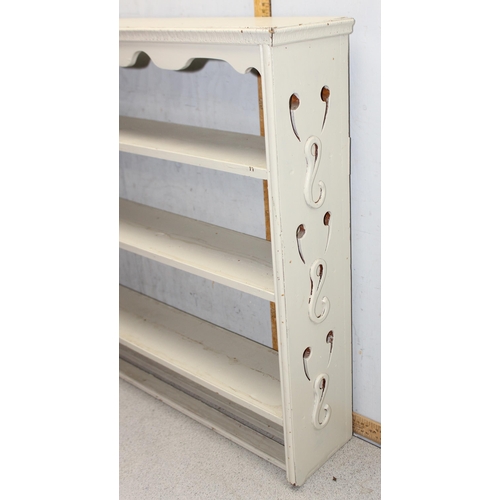 82 - Painted pine 3 tier wall hanging shelving unit with pierced decoration approx. 74cm W x 18cm D x 74c... 