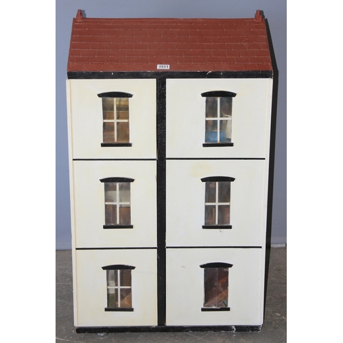 1511 - A large vintage wooden dolls house with a large qty of furniture and accessories, approx 64cm wide x... 