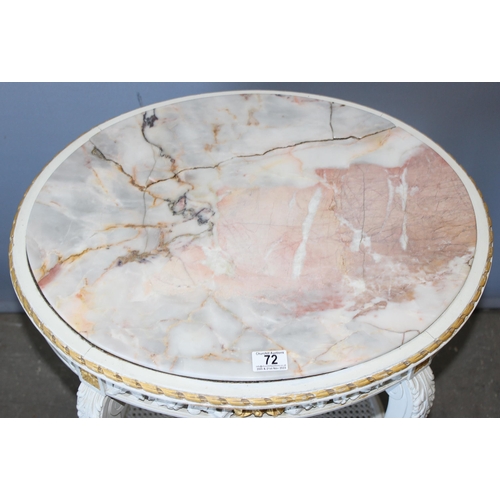 72 - A 19th century marble topped side table with white and gilt painted base, approx 60cm wide x 50cm de... 