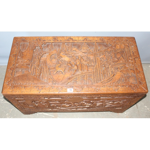 74 - A vintage Chinese carved Camphorwood, approx 100cm wide x 50cm deep x 60cm tall