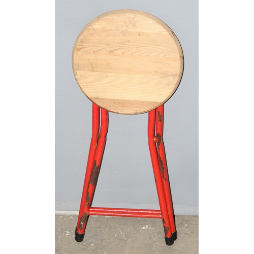 89 - A set of 3 folding pine topped stools with metal bases, each approx 47cm tall