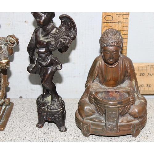 1745 - 4 small antique and later brass/copper statues to include a seated Buddha, largest approx 15cm tall