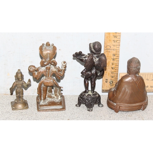 1745 - 4 small antique and later brass/copper statues to include a seated Buddha, largest approx 15cm tall