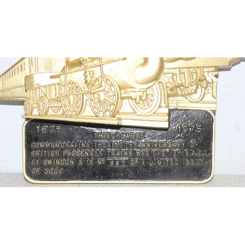 716 - Heavy cast brass Anniversary plaque by B.R.E.L at Swindon to commemorate 150 years (1825-1975) of Br... 