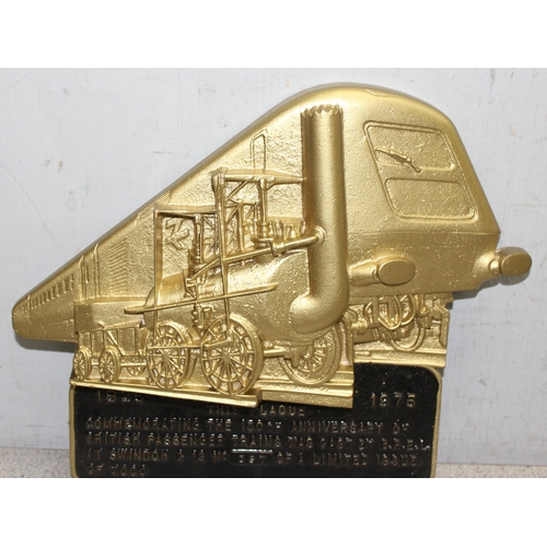 716 - Heavy cast brass Anniversary plaque by B.R.E.L at Swindon to commemorate 150 years (1825-1975) of Br... 