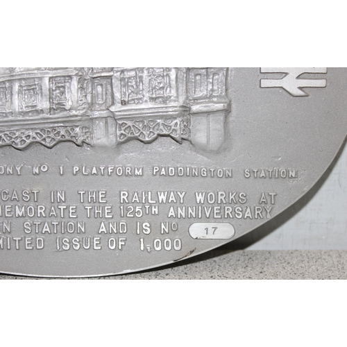 717 - A cast aluminium commemorative plaque for the 125th anniversary of Paddington Station limited editio... 