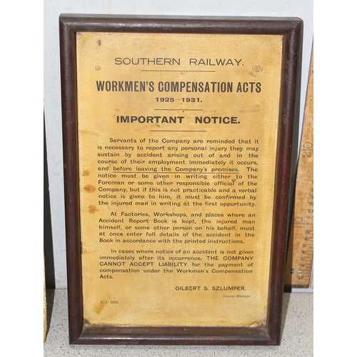 729 - Vintage GWR Regulations for the use of Capstans sign and a Southern Railway sign for Workmen's Compe... 